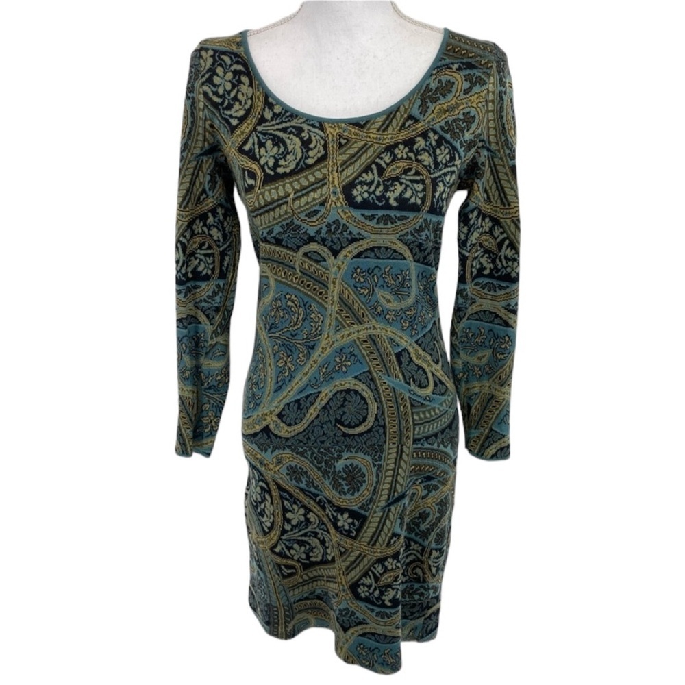 Peruvian Connection Dress XS Blue & Tan
